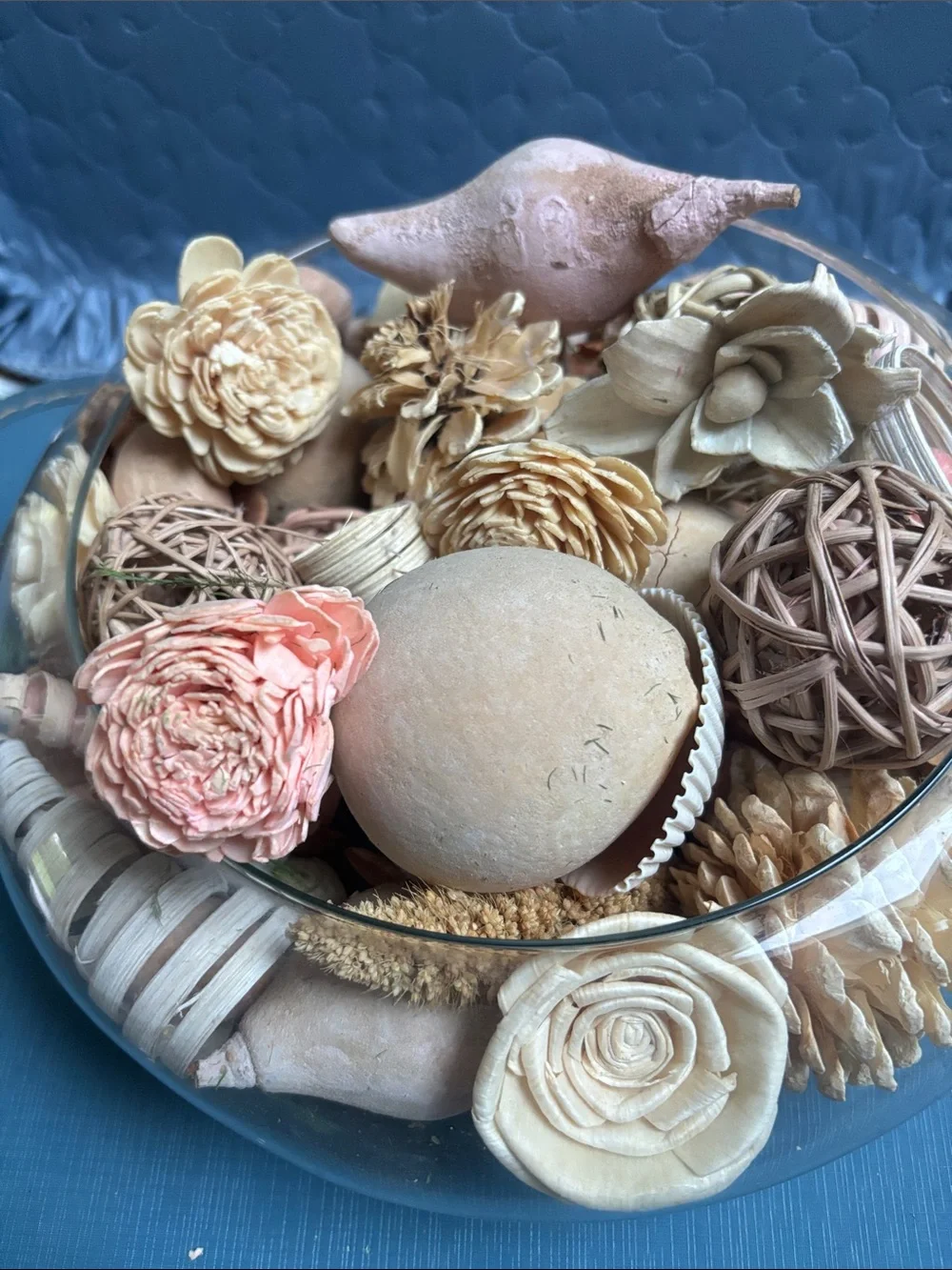 Decorative Natural  Bowl - dried materials like rattan and wood flowers.shells